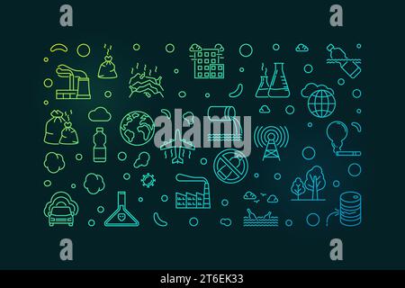 Pollution creative horizontal outline banner - Vector Environmental Problems concept colored illustration Stock Vector