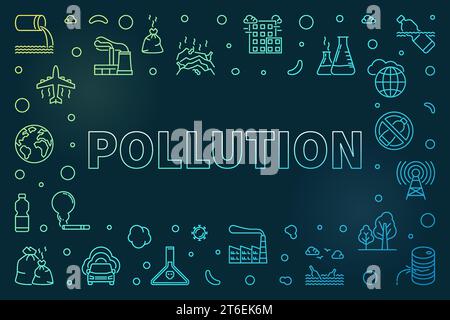 Pollution thin line colored creative horizontal Frame - Vector Environmental Problems concept illustration Stock Vector