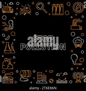 Stop Pollution vector Save Environment concept Frame or Background in thin line style Stock Vector