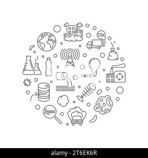 Stop Pollution vector outline round minimal illustration. Go Green concept circular linear banner Stock Vector