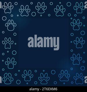 Frame made of Pet Paw Prints - Blue vector illustration with animal paws linear signs Stock Vector