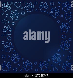 Blue Frame made of Pet Paw Foot Prints and Hearts with round empty space for text - vector illustration Stock Vector
