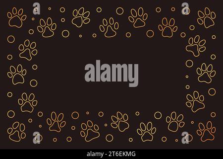 Golden Frame made of Pet Paw Foot Prints concept outline signs - Vector Horizontal illustration or Background with empty space for text Stock Vector
