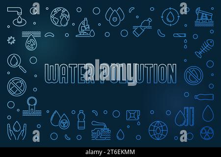 Water Pollution colored horizontal Frame - vector Dirty Waste Water modern illustration with dark background Stock Vector