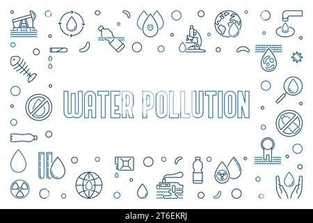 Water Pollution outline horizontal Banner. Vector Dirty Waste Water minimal illustration Stock Vector
