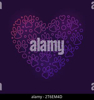 Animal Footprints Heart colored outline illustration - I love Animals concept vector background Stock Vector