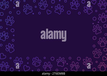 Colorful Frame made of Pet Paw Foot Prints - vector horizontal illustration with animal paw print line signs Stock Vector