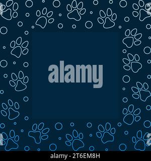 Cat or Dog Paw Prints vector concept blue modern illustration or frame in outline style Stock Vector