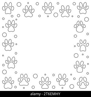 Square Frame made of Pet Paw Prints - vector minimal illustration with animal paws signs in thin line style Stock Vector