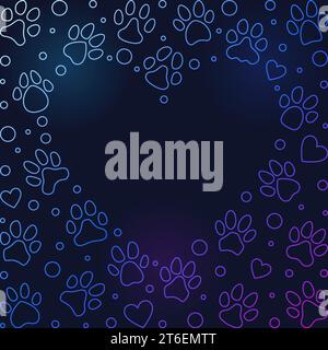 Colored Frame made of Pet Paw Prints outline signs with Heart-Shaped empty space for text - vector background or illustration Stock Vector