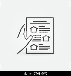Real Estate Document in Hand outline icon. Vector House Insurance concept line symbol Stock Vector