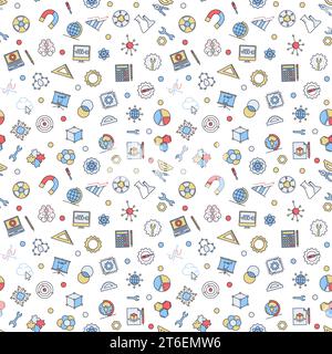 STEM - Science, Technology, Engineering and Math vector concept colored seamless pattern Stock Vector