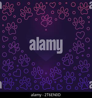 Pet Paw Prints Heart-shaped colorful Frame - Animal Footprints vector background or illustration in thin line style Stock Vector