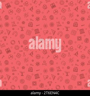 Science, Technology, Engineering and Math - STEM learning concept vector red seamless pattern or background Stock Vector