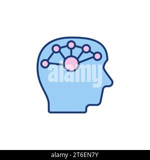 Male head with brain and IQ sign, vector icon. IQ test pictogram ...