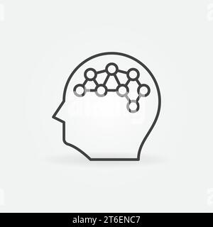 Human Head with Brain Neuron Connections outline concept vector icon or symbol Stock Vector
