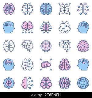 Neurons Connections in Human Brain vector Synapse concept colored icons or design elements Stock Vector