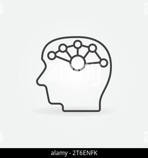 Human Head with Brain Synapses vector concept icon or symbol in thin line style Stock Vector