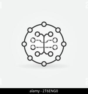 Machine Learning or AI Digital Brain vector concept round icon or symbol in outline style Stock Vector