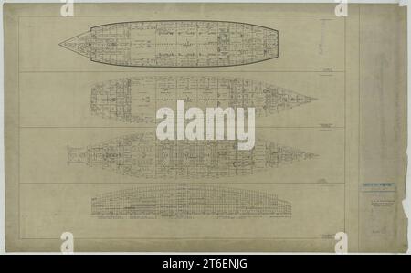 USS Michigan (BB-27)- Upper Platform; Lower Platform; Hold; Double Bottom Stock Photo