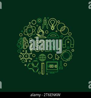 Science, Technology, Engineering and Mathematics - STEM vector round creative green banner or illustration Stock Vector