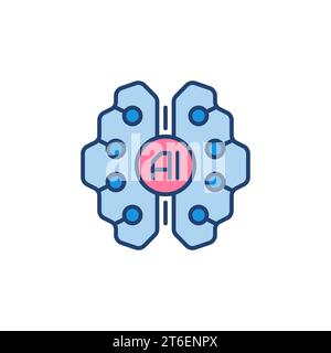 Digital AI Brain colored vector icon. Artificial Intelligence concept creative symbol Stock Vector