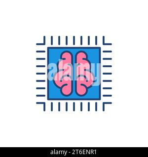 AI Processor or Chip with Brain colored icon - Artificial Intelligence Cyberbrain vector concept sign Stock Vector
