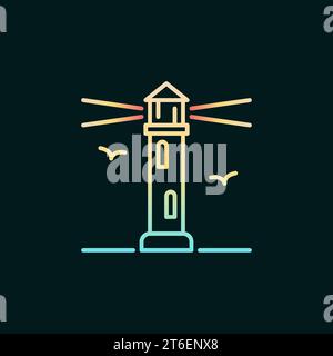 Lighthouse and Seagulls vector linear concept colorful icon or logo element on dark background Stock Vector