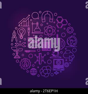 STEM four fields science, technology, engineering and mathematics vector circle shaped colored outline banner or illustration Stock Vector