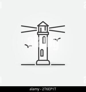 Lighthouse and Two Seagulls vector thin line concept icon or symbol Stock Vector