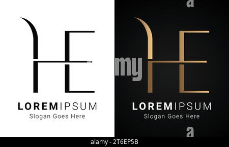 Luxury Initial HE or EH Monogram Text Letter Logo Design Stock Vector