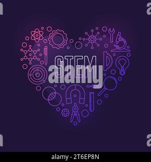 STEM Heart concept vector colored linear illustration - Science, Technology, Engineering and Mathematics Banner with dark background Stock Vector
