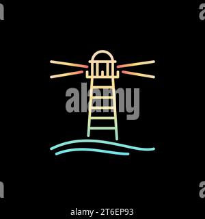 Lighthouse Building in Sea vector concept colorful thin line icon or symbol on dark background Stock Vector
