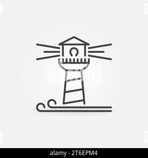 Lighthouse and Sea Waves vector thin line concept icon or symbol Stock Vector