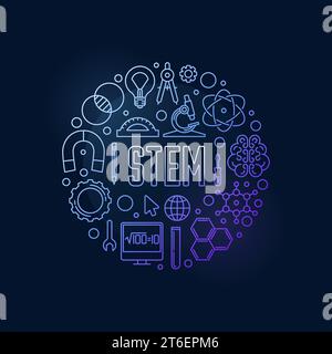 STEM - Science, Technology, Engineering and Mathematics vector round creative colored outline banner or illustration Stock Vector