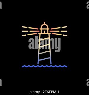 Lighthouse vector concept colorful icon or logo element in outline style on dark background Stock Vector