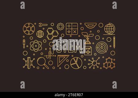 STEM - Science, Technology, Engineering and Mathematics horizontal creative golden banner. Vector Back to School linear illustration Stock Vector