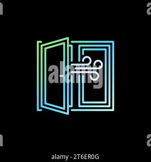 Home Ventilation outline colorful icon - Open Window vector concept symbol on dark background Stock Vector
