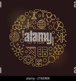 Science, Technology, Engineering and Mathematics round golden banner - vector STEM Back to School illustration in thin line style Stock Vector