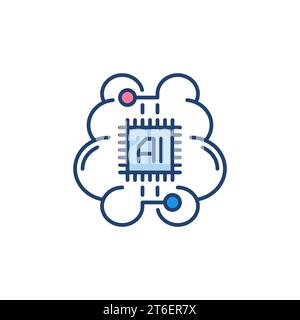 Digital Brain with Processor vector concept colored icon or symbol Stock Vector