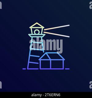 Lighthouse with House vector thin line concept colorful icon or logo element on dark background Stock Vector