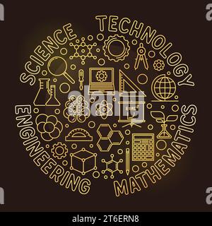Science, Technology, Engineering, Mathematics round vector golden outline banner - STEM Education concept colored illustration Stock Vector