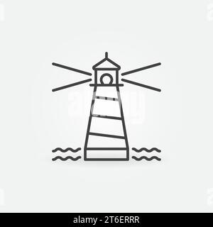 Lighthouse with small Waves vector concept icon or sign in outline style Stock Vector