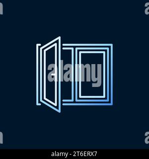 Open Window linear vector concept blue icon or logo element on dark background Stock Vector