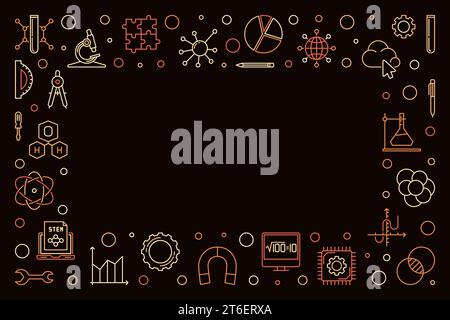 STEM - science, technology, engineering and math horizontal colored frame in thin line style. Vector illustration Stock Vector
