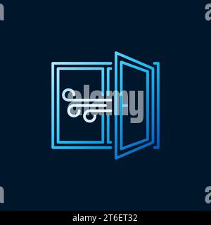 Open Window line blue modern icon. Vector Airing the Room concept colorful symbol on dark background Stock Vector