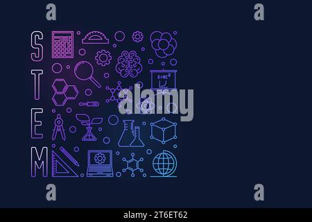 STEM vector colored outline banner. Science, Technology, Engineering and Mathematics concept illustration Stock Vector