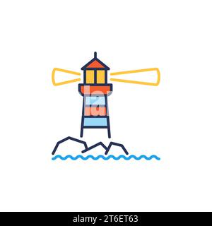 Lighthouse on Cliff vector concept colored icon or sign Stock Vector