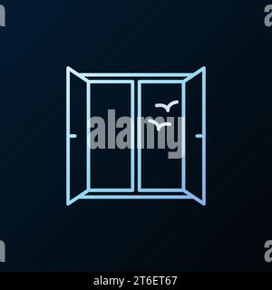 Open Window and Seagulls vector concept line blue icon or symbol on dark background Stock Vector
