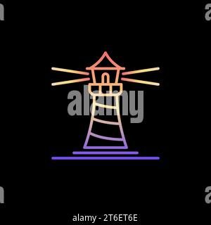 Cute Lighthouses vector concept colorful outline icon or logo element on dark background Stock Vector